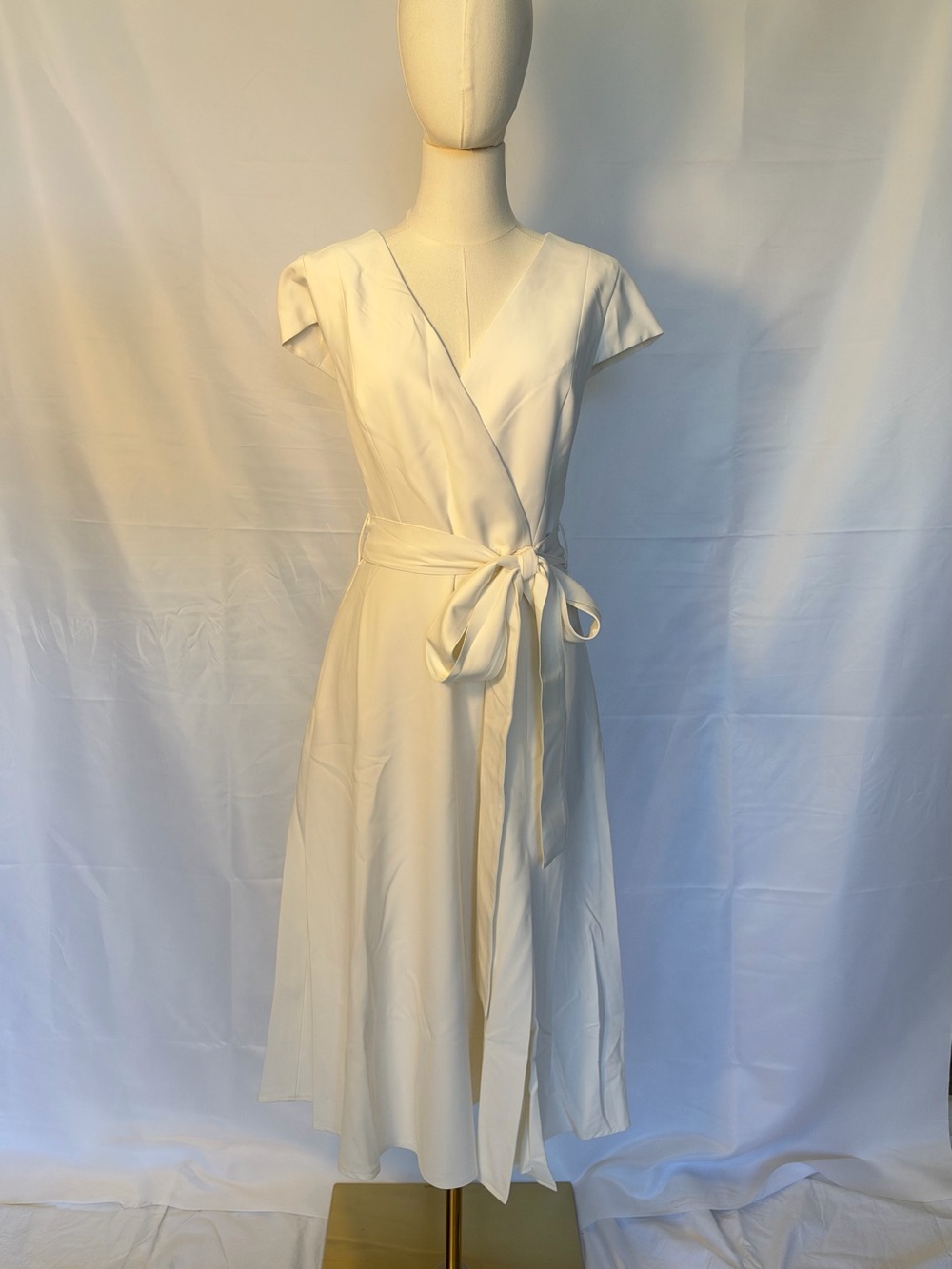 Black Halo Ivory Wrap Midi Dress with Tie Waist